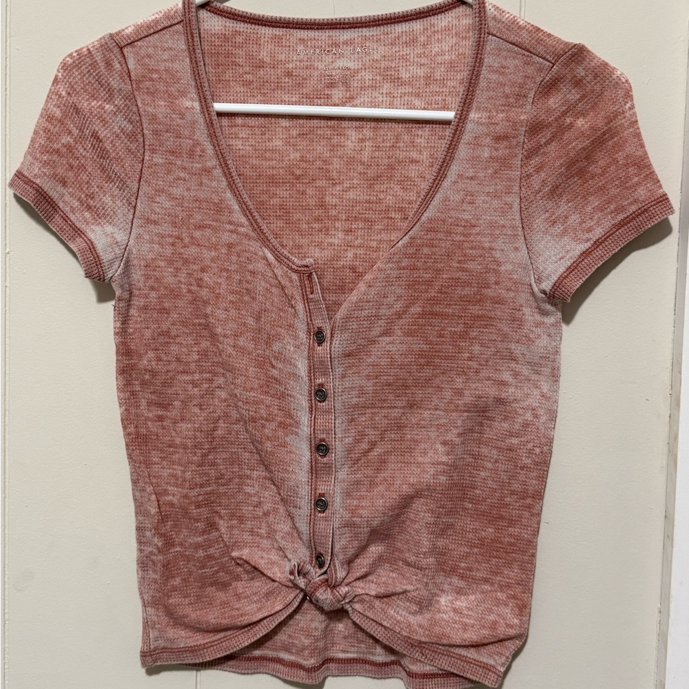 American Eagle Outfitters Short Sleeve Knotted Top - Red